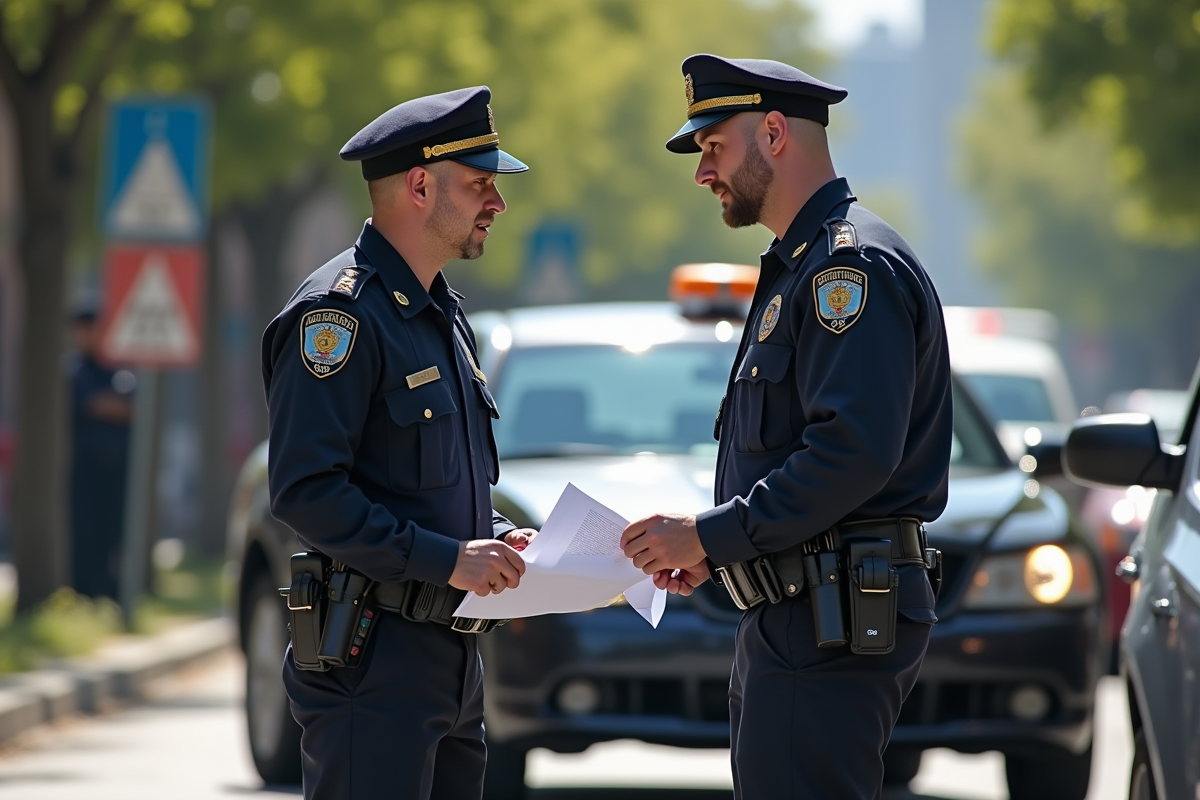 Agent municipal discutant avec un chauffeur de remorqueur sur une rue ensoleillee