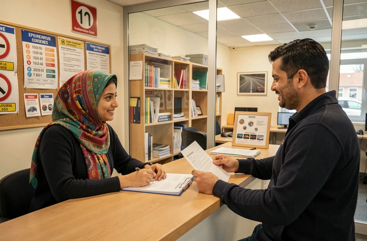 Accueil d'une élève à l'auto-école Bangla 2 à Épinay-sur-Seine avec un conseiller pédagogique