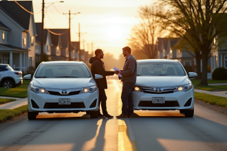 Deux voitures après une petite collision en banlieue Indiana