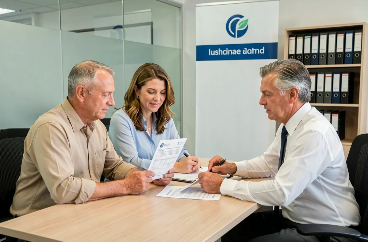 Un couple rencontre un conseiller en assurance auto dans une agence à Dunkerque pour comparer les offres disponibles