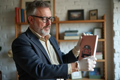 Expert en arts examinant une peinture Fiat 500 en studio