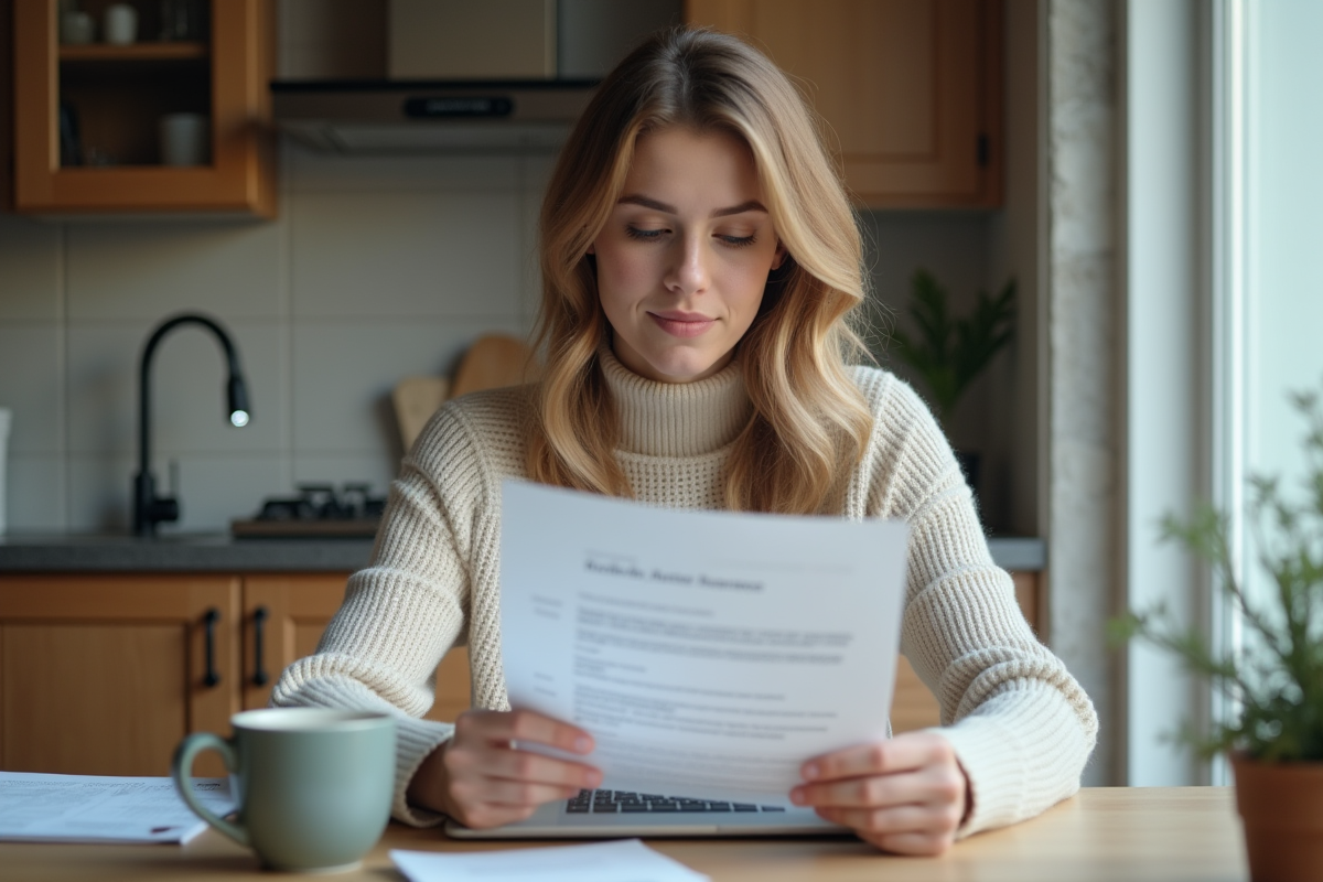 Jeune femme examine facture d