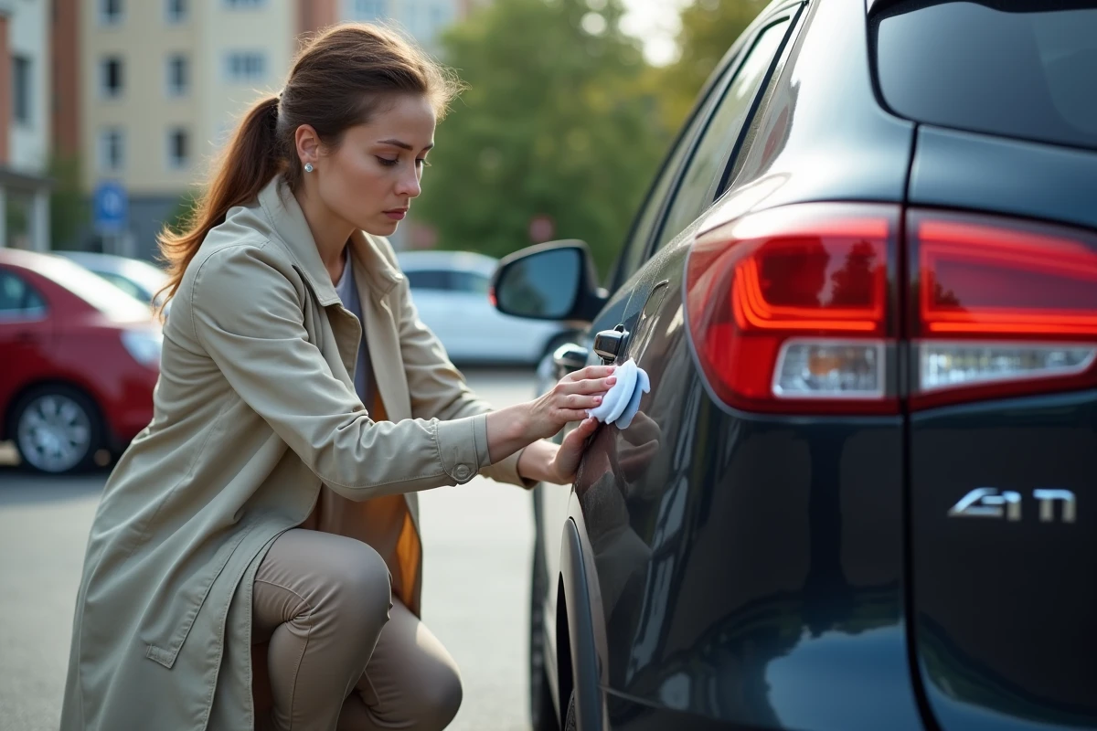 Femme inspectant les plastiques ext&eacute;rieurs d