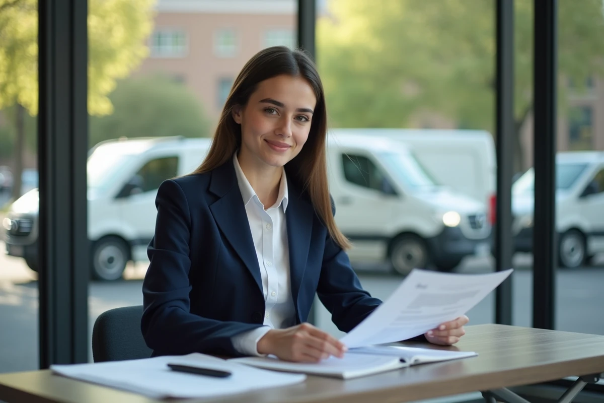 Jeune femme examinant un document d