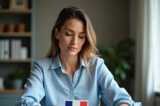 Femme examinant sa date de délivrance sur son permis de conduire pour remplir un formulaire d'assurance auto