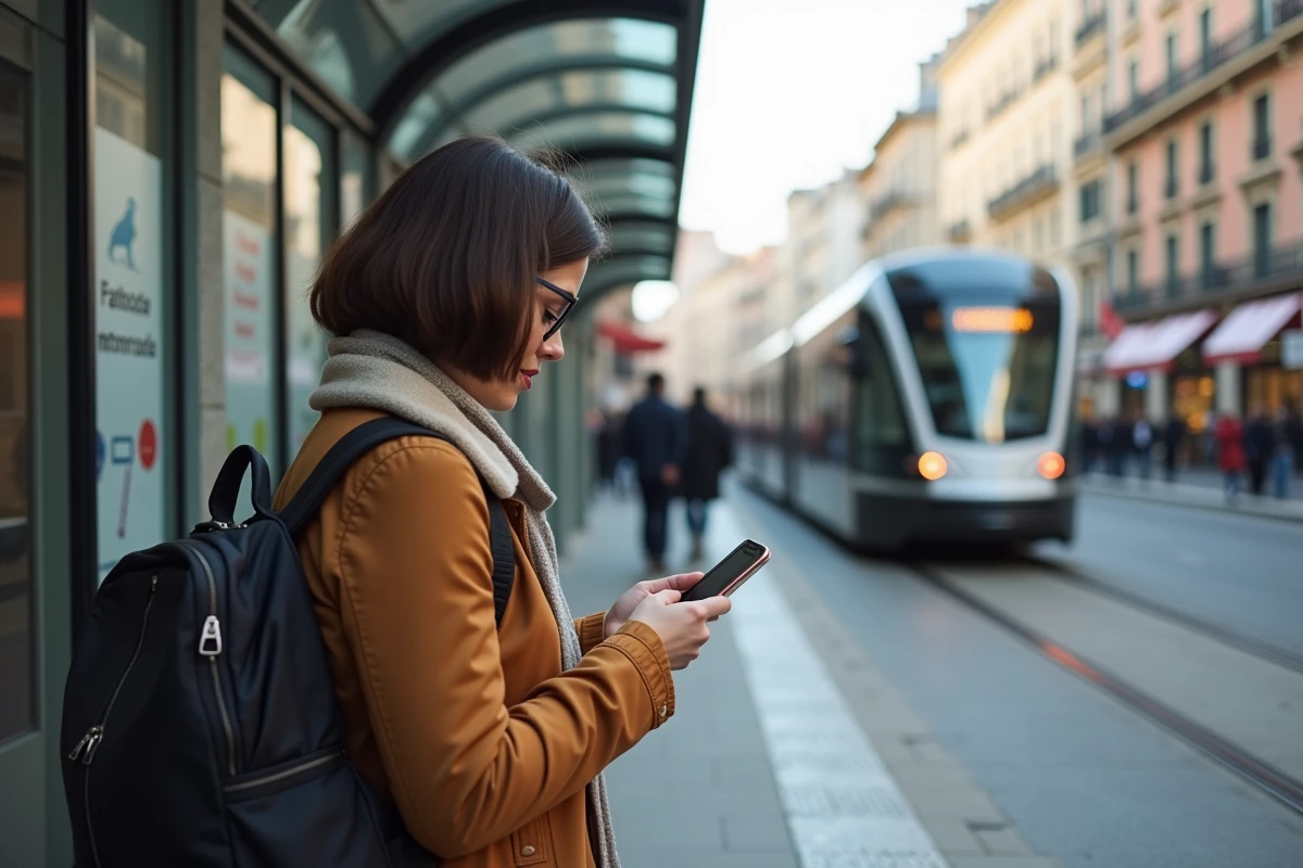 Jeune femme vérifie son smartphone à Milan