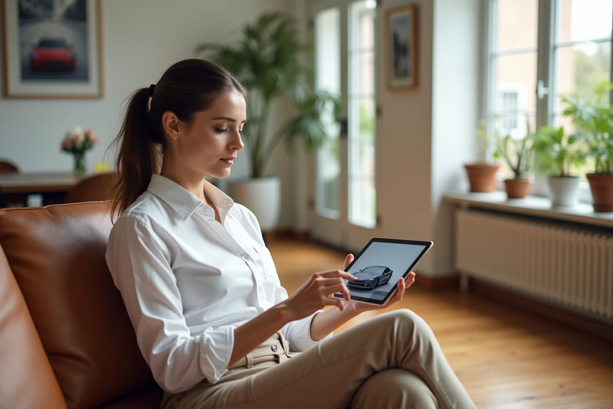 Femme utilisant une tablette dans un salon &eacute;l&eacute;gant
