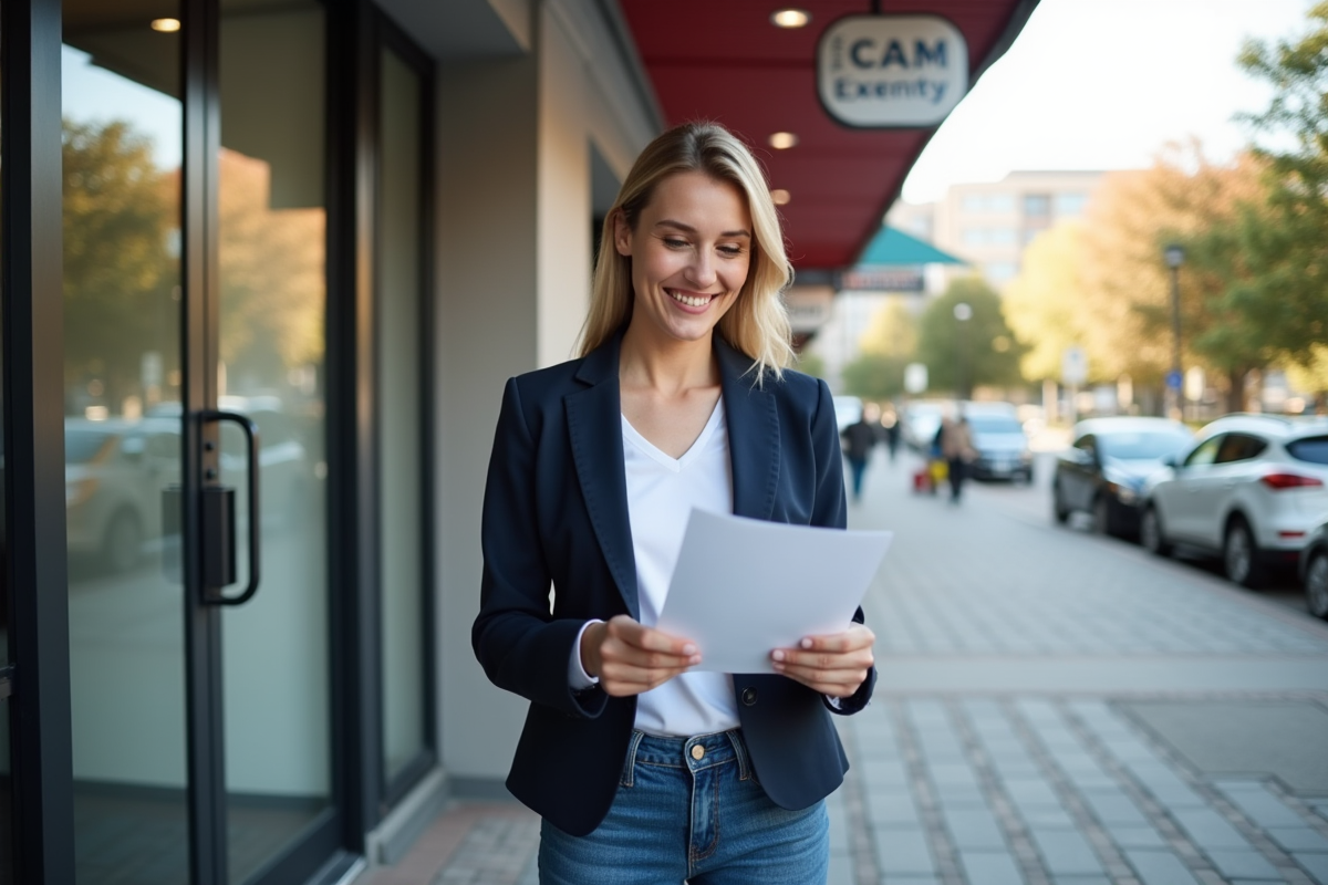 Femme souriante vérifiant une lettre d