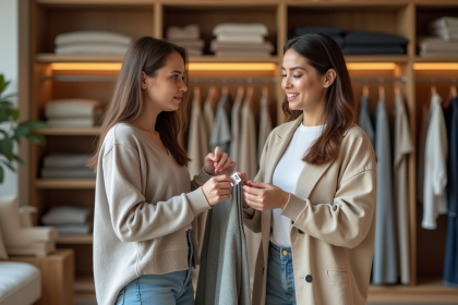 Deux femmes examinent des vêtements XL dans un magasin