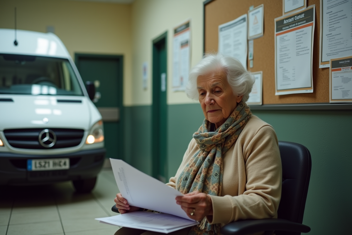 Femme âgée examinant papiers près d