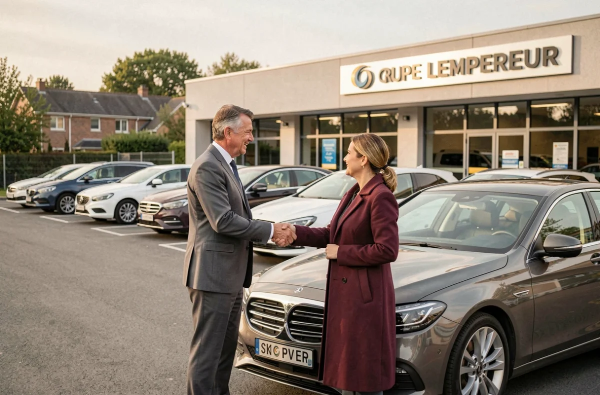 Groupe Lempereur à Suresnes avec un vendeur et une cliente finalisant l'achat d'un véhicule d'occasion