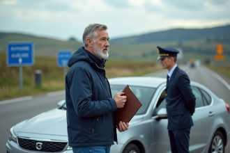 Homme d'âge moyen au poste frontière français
