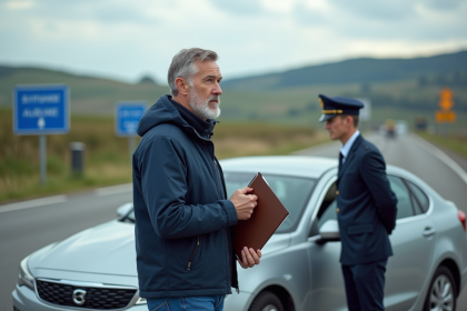 Homme d'âge moyen au poste frontière français