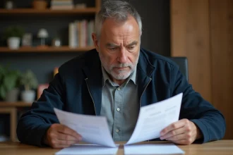 Homme examinant deux documents de carte grise S1 et S2 posés sur un bureau en bois
