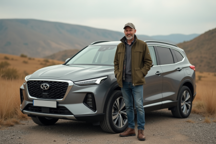 Homme d'âge moyen près d'un SUV en pleine nature