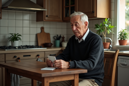 Homme âgé tenant son permis de conduire avec inquiétude