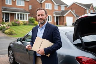 Homme d'âge moyen avec documents et clés de voiture