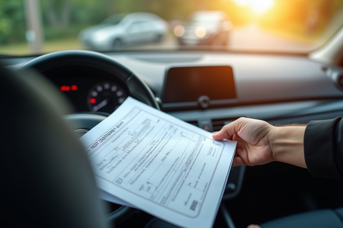 Main plaçant papiers de voiture sur le tableau de bord