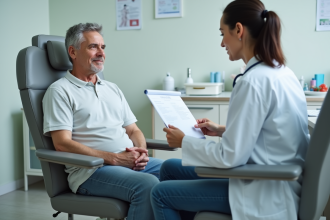 Patient homme calme avec medecin en consultation