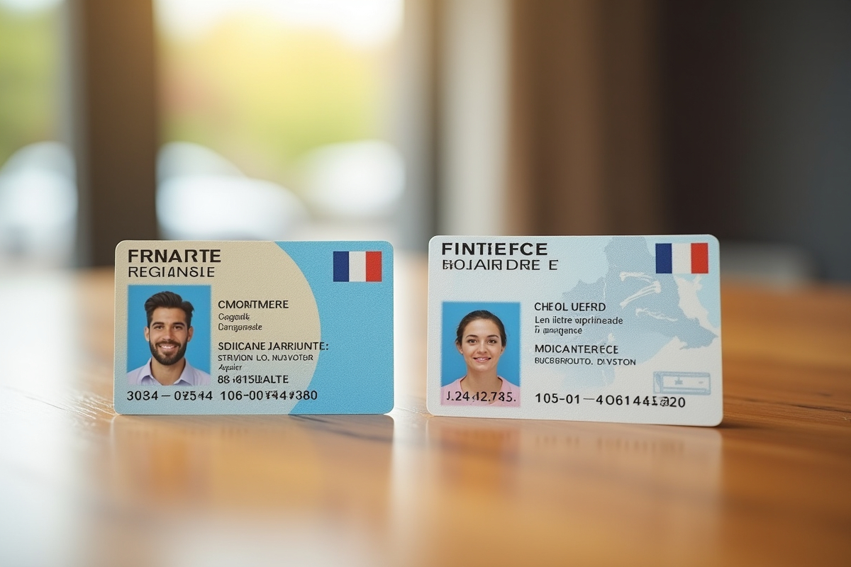 Permis de conduire et carte grise côte à côte sur une table lumineuse
