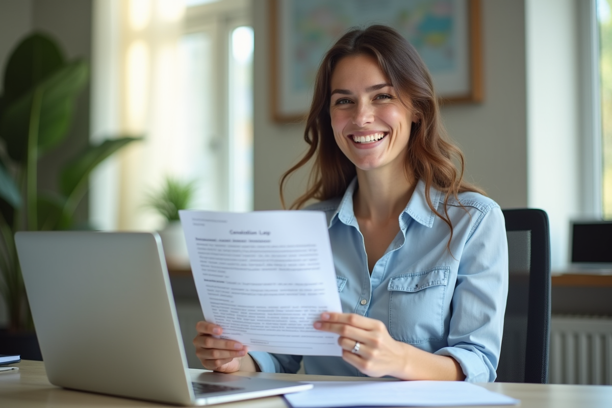 Personne souriante tenant une lettre d'annulation et une nouvelle assurance Progressive