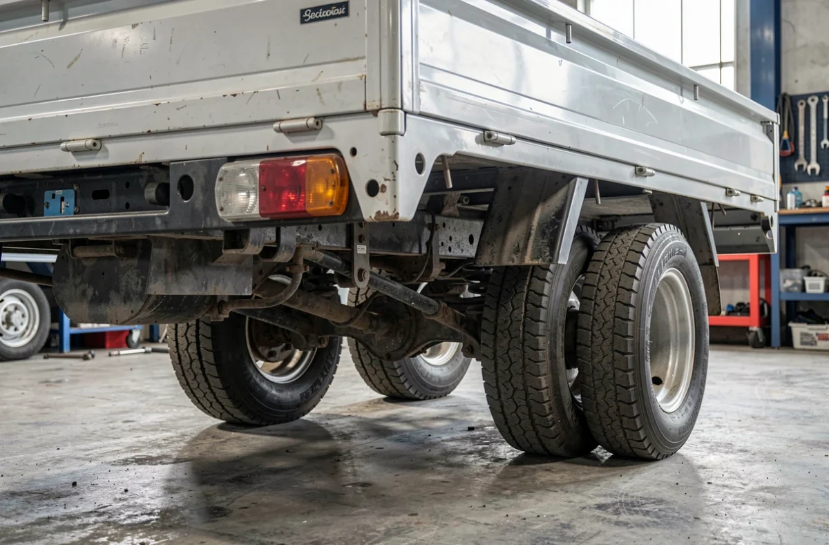 Roues arrière jumelées d'un utilitaire vues de côté