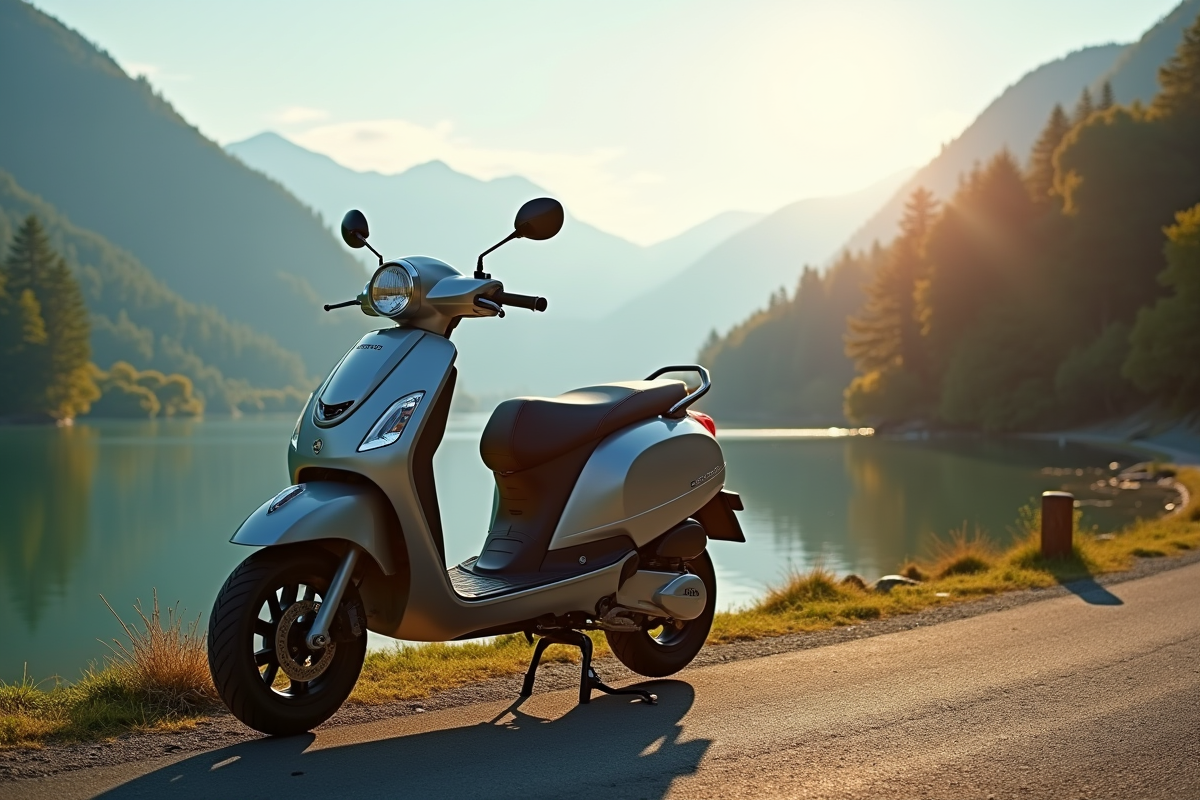 Scooter 125cc garé au bord d