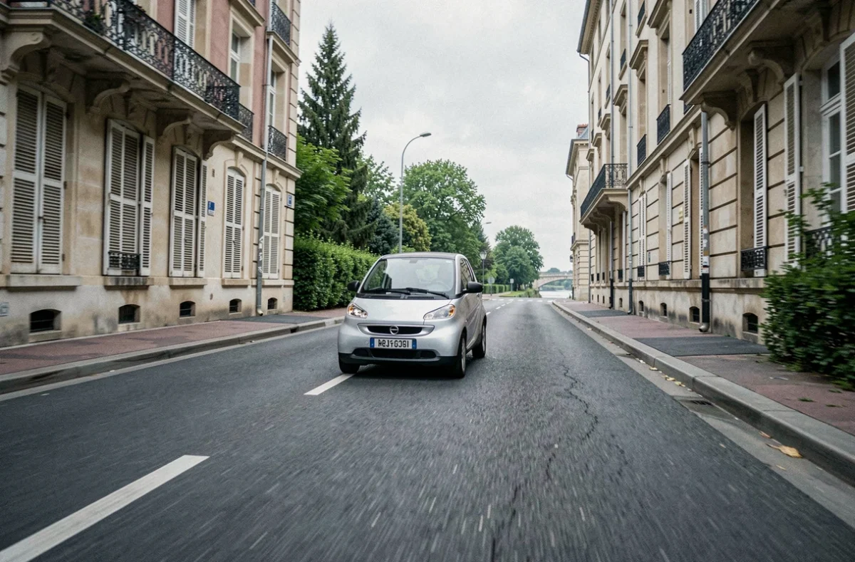 Voiture sans permis en circulation dans une rue d'Orléans au bord de la Loire